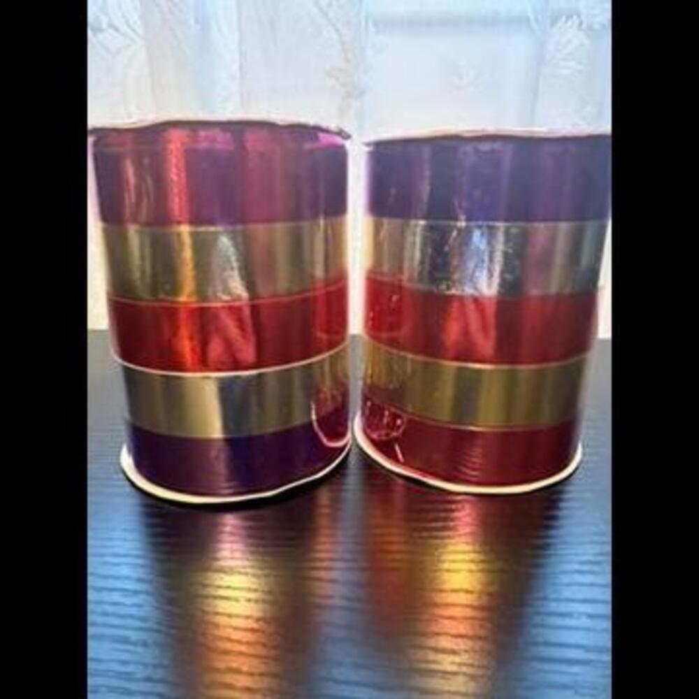 Regal Striped Satin Ribbon Rolls - Set of 2, Perfect for Elegant Gift Wrapping